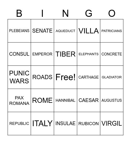 Ancient Rome Bingo Card