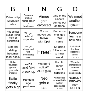 System Bingo Card