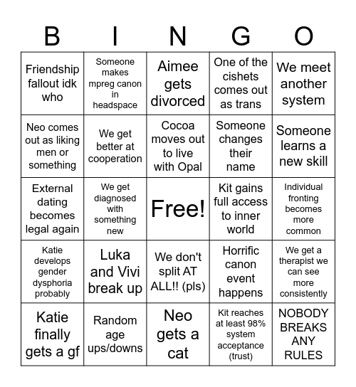 System Bingo Card