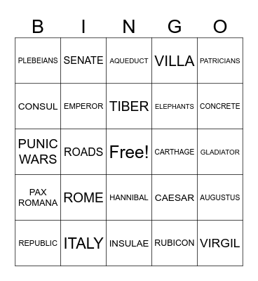 ANCIENT ROME Bingo Card