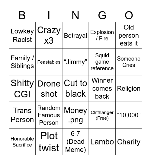 Mr Beast Bingo Card