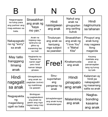 PARENTING EDITION Bingo Card