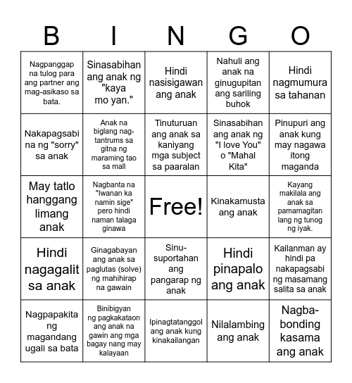 PARENTING EDITION Bingo Card