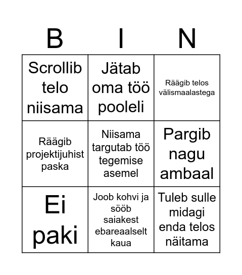 Olver Bingo Card