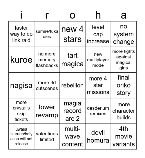 exedra bingo card Bingo Card