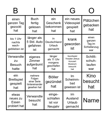 Finde jemanden der in den Weihnachtsferien... Bingo Card