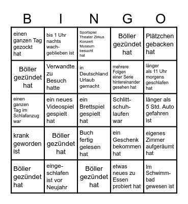 Finde jemanden der in den Weihnachtsferien... Bingo Card