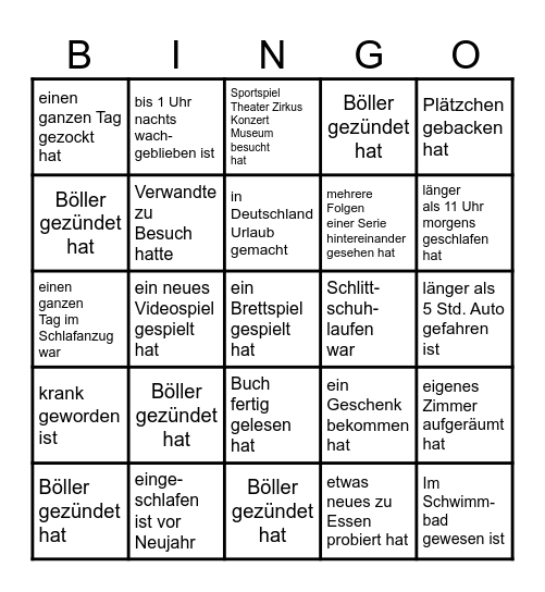 Finde jemanden der in den Weihnachtsferien... Bingo Card