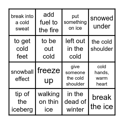 Winter Idioms Bingo Card