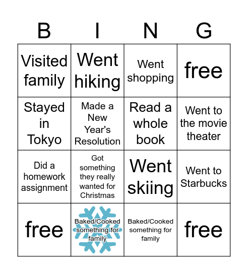 Human Bingo - Winter Break Edition Bingo Card
