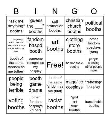 booth game bingo card Bingo Card