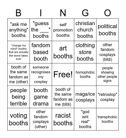 booth game bingo card Bingo Card