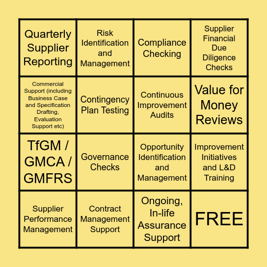 Assurance Team Bingo Card