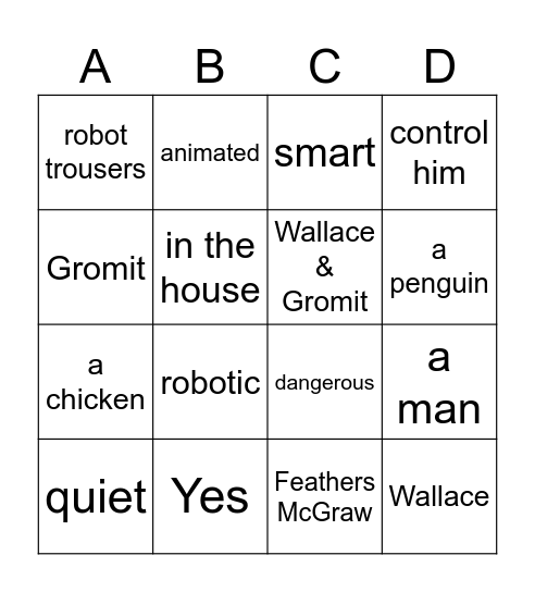 The Wrong Trousers Bingo Card