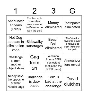 BFDIE 2 prediction Bingo Card