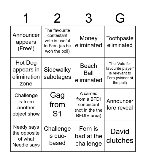 BFDIE 2 prediction Bingo Card