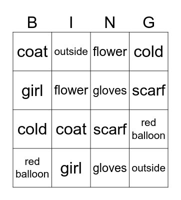 vocabulary Bingo Card