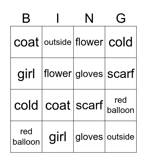 vocabulary Bingo Card