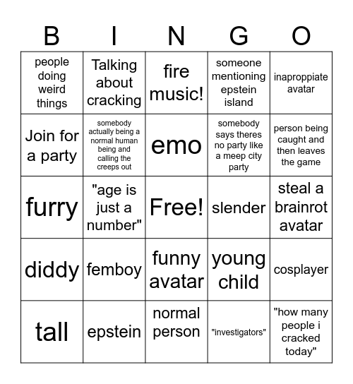 meep city bingo Card