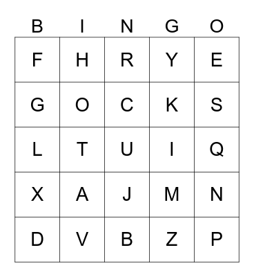 L'alphabet Bingo Card