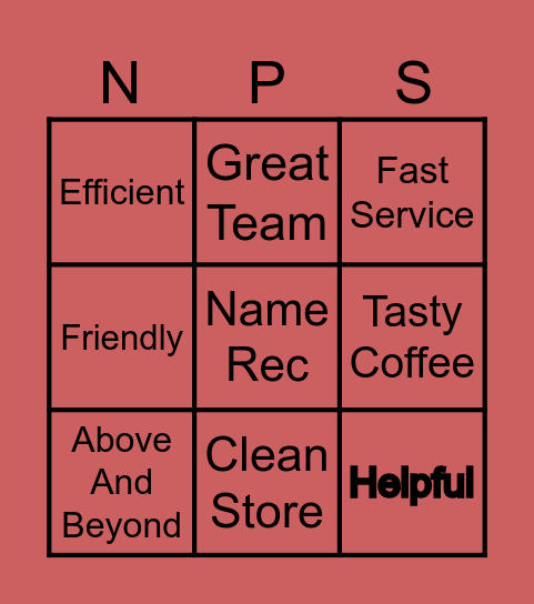 NPS Bingo Card