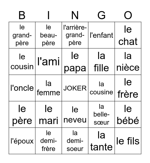 1.3 La famille Bingo Card