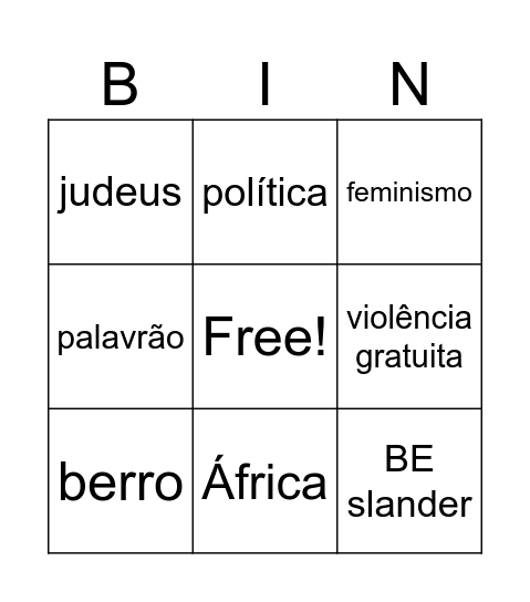 mjc Bingo Card