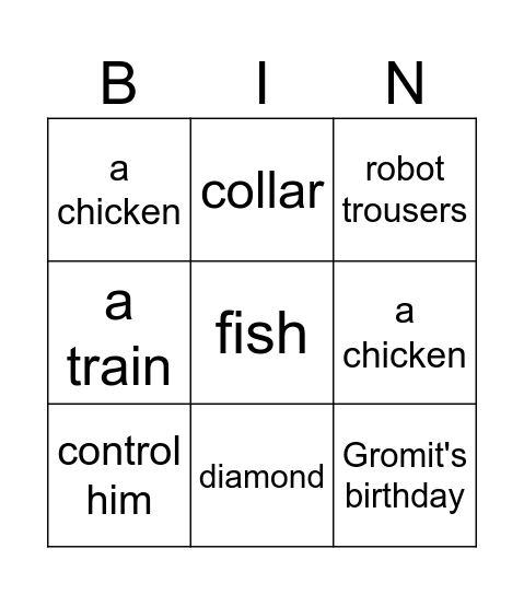 The Wrong Trousers Bingo Card