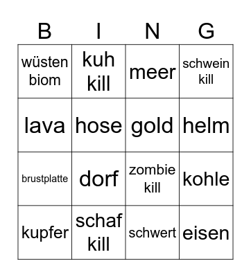 Minecraft Bingo Card