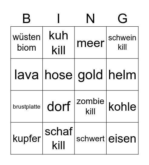 Minecraft Bingo Card