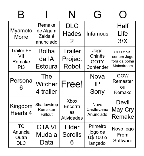 2026 Bingo Card