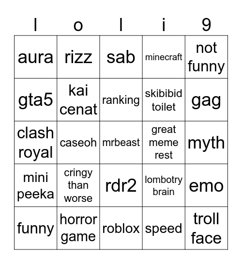 short Bingo Card