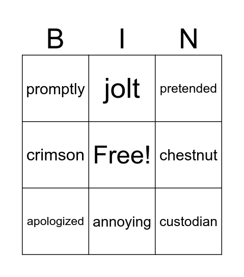 Frindle chapter 1 vocabulary Bingo Card