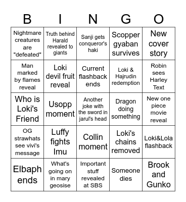 One Piece 2026 Bingo Card
