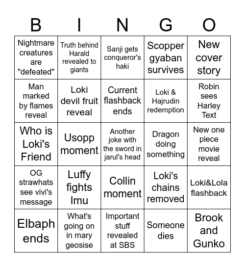 One Piece 2026 Bingo Card