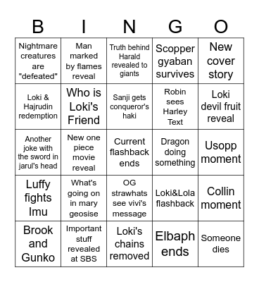 One Piece 2026 Bingo Card