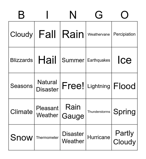 Weather Bingo Card