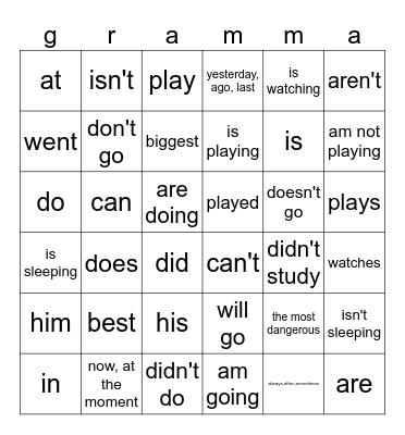 Grammar bingo 5 Bingo Card