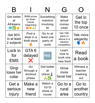 My 2026 bingo card Bingo Card