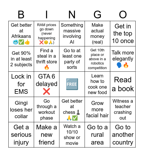 My 2026 bingo card Bingo Card