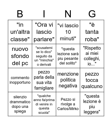 Lezione tipica del Pezzo Pezzente pieno di Pezze Pezzola Bingo Card