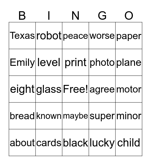 5-letter words Bingo Card