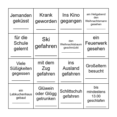 Was habt ihr in den Weihnachtsferien gemacht? Bingo Card