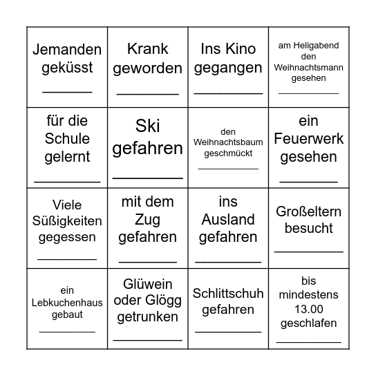 Was habt ihr in den Weihnachtsferien gemacht? Bingo Card
