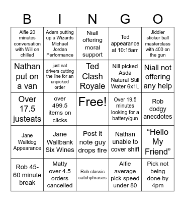 Asda Weekly Bingo Card