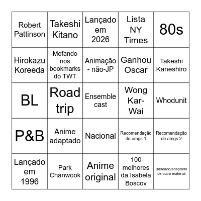 Filmes - 2026 Bingo Card