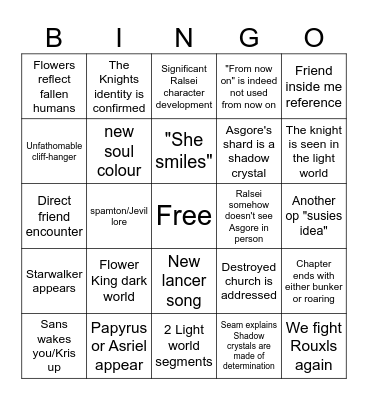 Deltarune Chapter 5 BINGO-Diagonals count Bingo Card