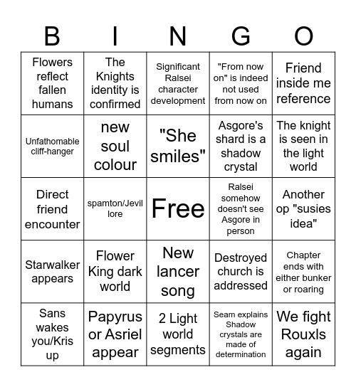 Deltarune Chapter 5 BINGO-Diagonals count Bingo Card