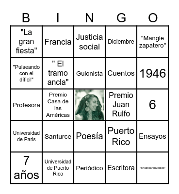 Semana de la Lengua y Biblioteca: Ana Lydia Vega Bingo Card