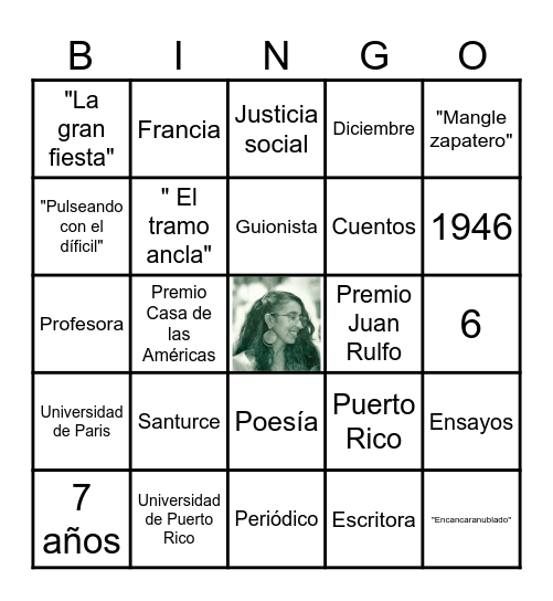 Semana de la Lengua y Biblioteca: Ana Lydia Vega Bingo Card